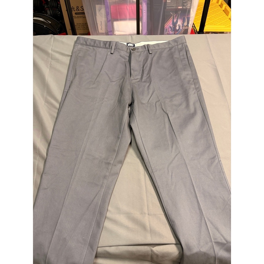 Lands End Mens Gray Dress Pants Flat Front Straight Leg Twill Trousers 42x31.5 - Picture 2 of 12